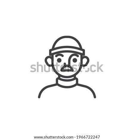 Man with mustache line icon. linear style sign for mobile concept and web design. Man with hat avatar outline vector icon. Symbol, logo illustration. Vector graphics