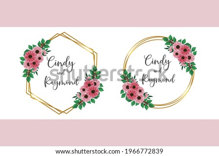 Wedding invitation frame set, floral watercolor hand drawn Zinnia Flower design Invitation Card Template