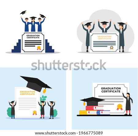 Group of Flat Graduation Certificate Illustration