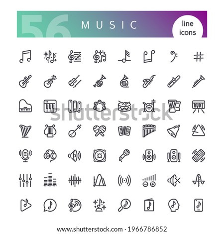 Set of 56 music line icons suitable for web, infographics and apps. Isolated on white background. Clipping paths included.

