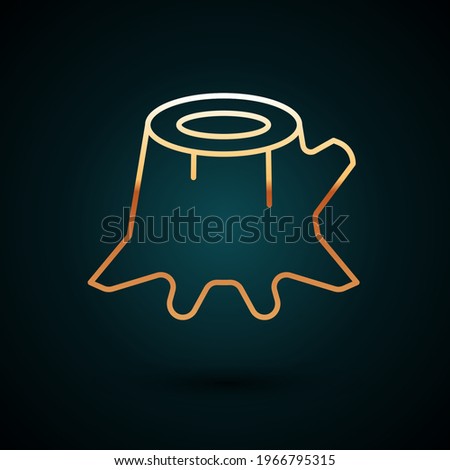 Gold line Tree stump icon isolated on dark blue background.  Vector