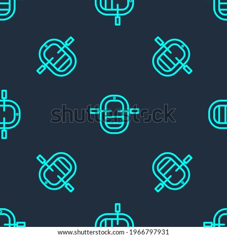 Green line Rafting boat icon isolated seamless pattern on blue background. Inflatable boat with paddles. Water sports, extreme sports, holiday, vacation.  Vector Illustration