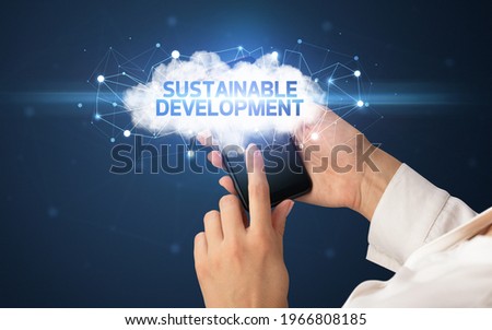 Hand using smartphone with cloud business concept