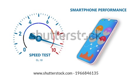 Smartphone performance with arrow indicator. Ui and Ux design with analytics. Mobile phone panel. Vector illustration.