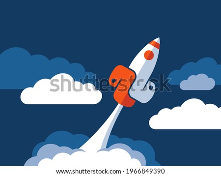 High Perfomance of popular programming language - spaceship flight with wings in form of emblem. Vector illustration