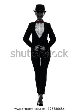 one  woman master of ceremonies presenter in silhouette on white background