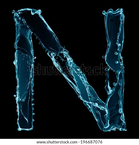 Capital letter N of water alphabet isolated on black background
