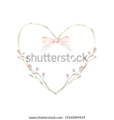 Watercolor heart. Floral wreath. Valentines day invitation. Greeting cards design.