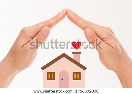 Left and right hand image Harmonize Domed Where below is a picture of a house On a white background Suitable for use in media Story of family home and housing advertisement.