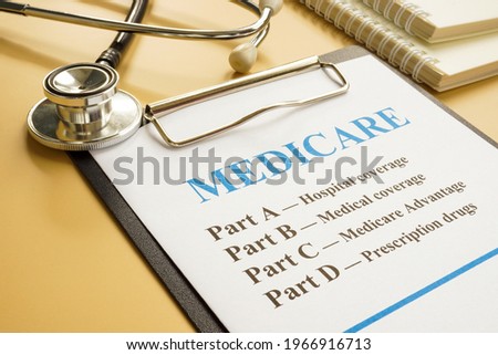 Stethoscope with medicare form with parts list. Royalty-Free Stock Photo #1966916713