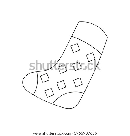 Cute Christmas present sock. Isolated outline gift sock for coloring pages in the white background. Flat style illustration.