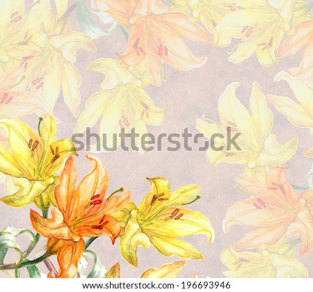 Beautiful Yellow  Lily Garland  . Watercolor illustration.