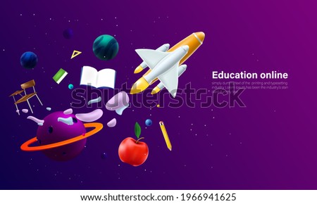 Education online concept. Smart learning technology. Vector illustration in 3d stye.  Royalty-Free Stock Photo #1966941625