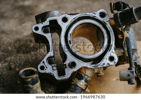 Motorcycle engine cylinder block in the maintenance check.