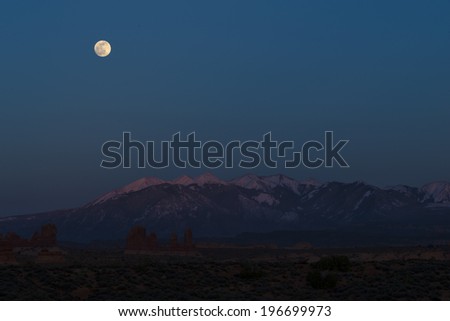 Arches National Park Moab Utah Full moon over La Sal