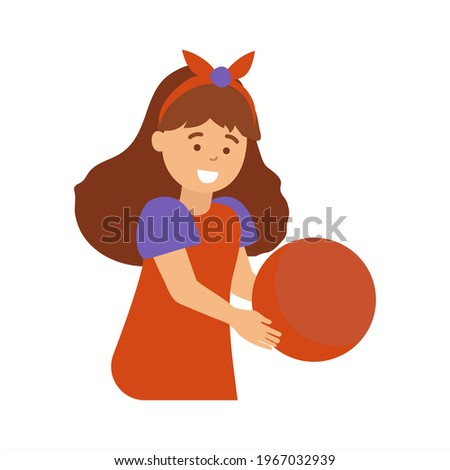 Little girl with a ball. Vector illustration in flat style. The figure of a child at the waist