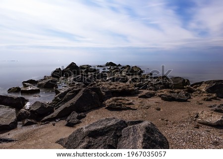 View of the sea on a moonlit night made with long exposure. Ochakov. Ukraine