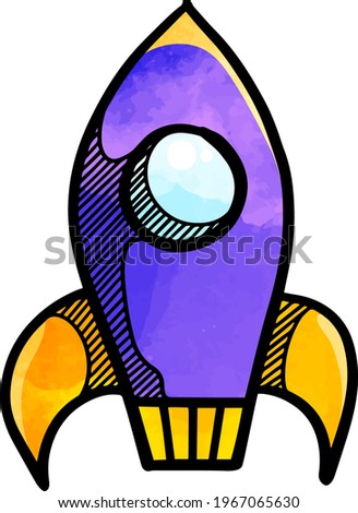 Watercolor style rocket icon hand drawn
