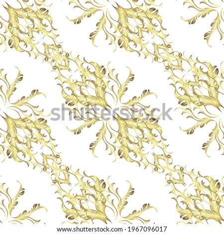 Neutral, white and yellow on background. Oriental ornament in the style of baroque. Vector traditional classic golden pattern.