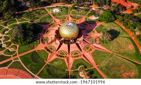 Arial View of Auroville. Auroville is an experimental township in Viluppuram district mostly in the state of Tamil Nadu, India with some parts in the Union Territory of Puducherry in India Royalty-Free Stock Photo #1967101996