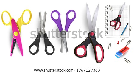 Scissors isolated on a white background. Colorful school supplies, vector illustration. Stationery.