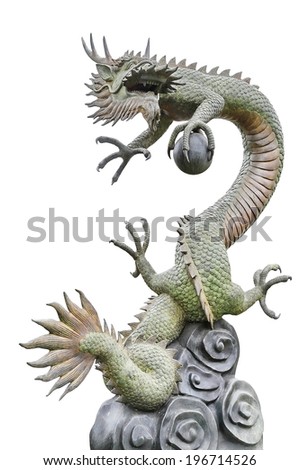 Chinese style dragon statue isolated on white background .