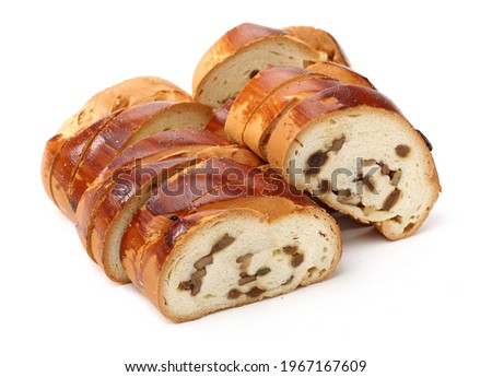 Fresh Baked  Bread With Walnuts and raisin on white background