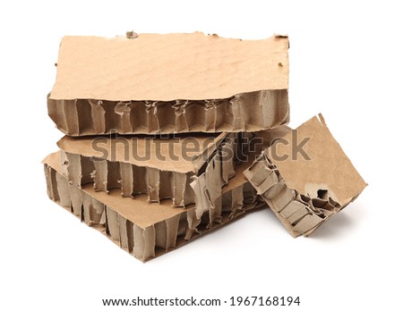 Waste cardboard bundle for recycling on white background