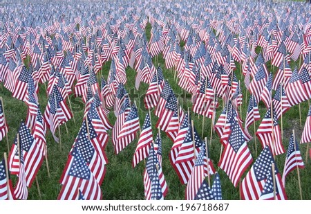 American flags displaying on Memorial Day