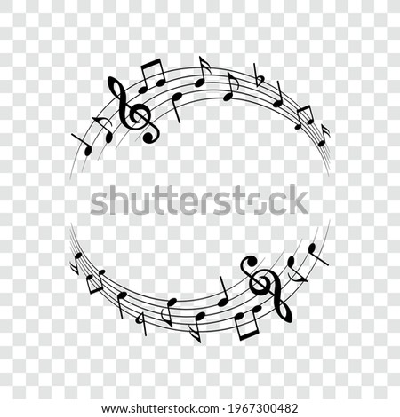 Music notes background, round musical frame, vector illustration. Royalty-Free Stock Photo #1967300482