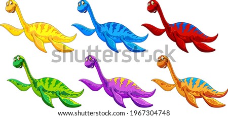 Set of pliosaurus dinosaur cartoon character illustration