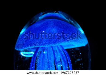 A closeup of a jellyfish glass art piece