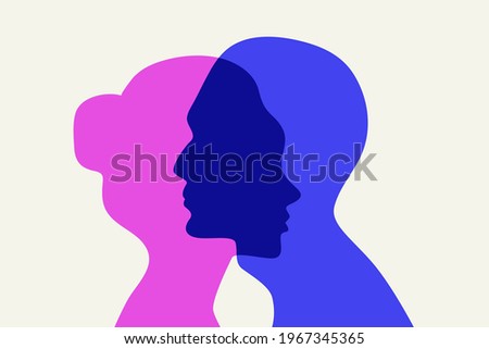 Relationship between man and woman. Male and female profiles. Love isymbol. Dating and romantic relationships sign Royalty-Free Stock Photo #1967345365