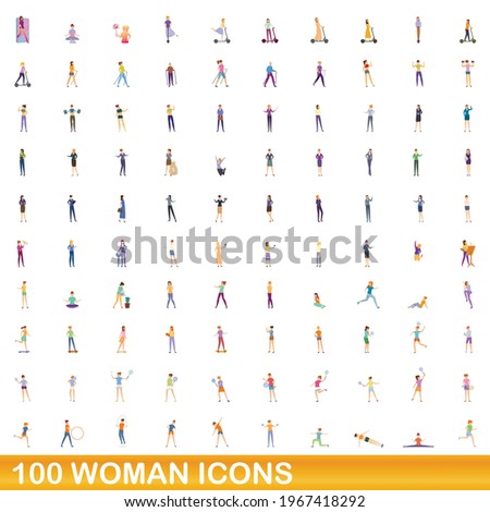100 woman icons set. Cartoon illustration of 100 woman icons vector set isolated on white background