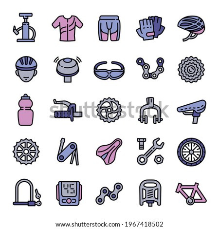 Cycling equipment icons set. Outline set of cycling equipment vector icons for web design isolated on white background