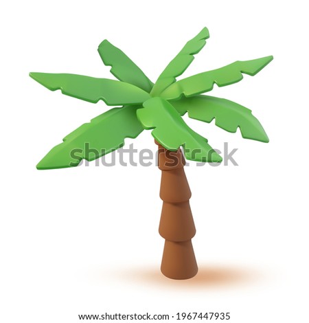 3d Vector Tropical palm cartoon illustration. Tropic jungle realistic plant isolated on white. Minimal summertime palmtree object render design
