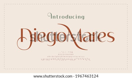 Luxury wedding alphabet number and letter font. elegant classic Typography lettering serif fonts, decorative vintage retro concept. vector illustration Royalty-Free Stock Photo #1967463124