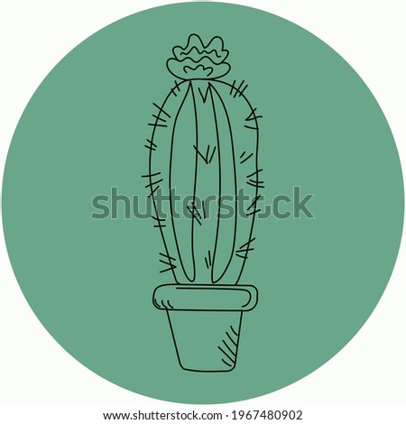Home plant cactus in a pot. Doodle style icon, sticker. Vector graphics. Isolated background.
