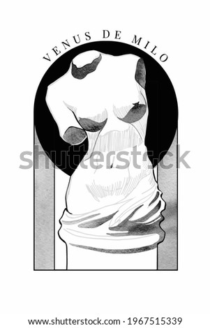 Ancient sculpture illustration, vector hand drawn ink illustrations. Creative modern version of a classical sculpture of Venus. T-shirt design and prints, clothes, bags, posters, invitations, cards, flyers, etc. Royalty-Free Stock Photo #1967515339