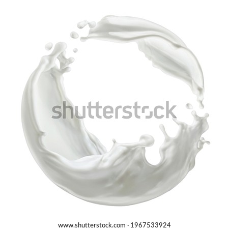 Circle milk splash, round splashes of milk or cream isolated on white background