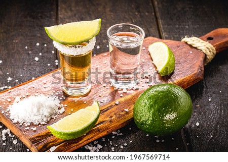 glasses of tequila, gold tequila and silver tequila, typical mexican drink Royalty-Free Stock Photo #1967569714