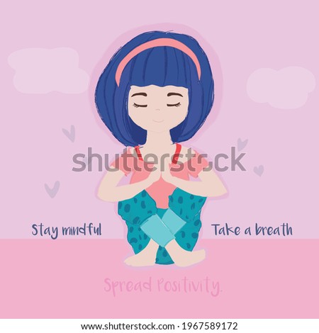 cute cartoon girl illustration practicing yoga With lotus pose