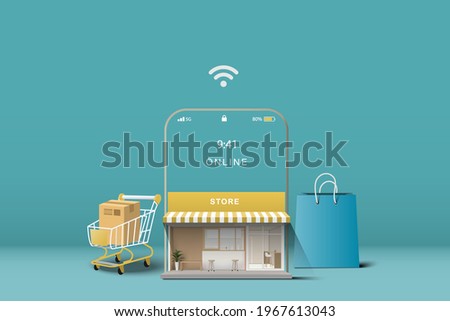 Shopping online on mobile concept. Store online. Royalty-Free Stock Photo #1967613043