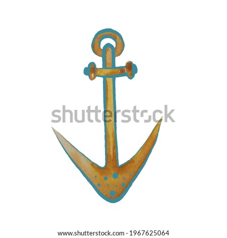 Watercolor clip art of a sea anchor 1