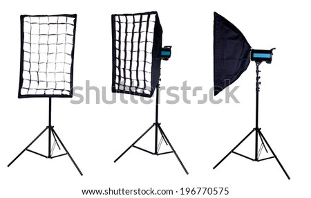 Photographic studio equipment - a softbox mounted on a studio flash. Isolated on white background. high resolution
