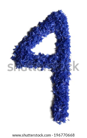 number 4 made of flowers (cornflowers) isolated on white background - stock photo