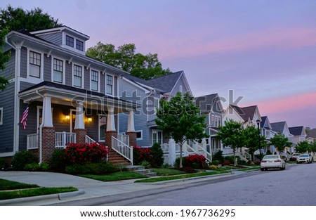 New houses on a quiet street in Raleigh North Carolina Royalty-Free Stock Photo #1967736295