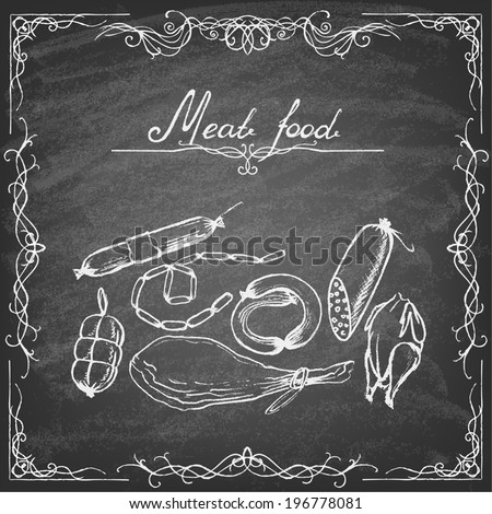Retro vintage style meat food design. Hand drawn elements.  Vector illustration.