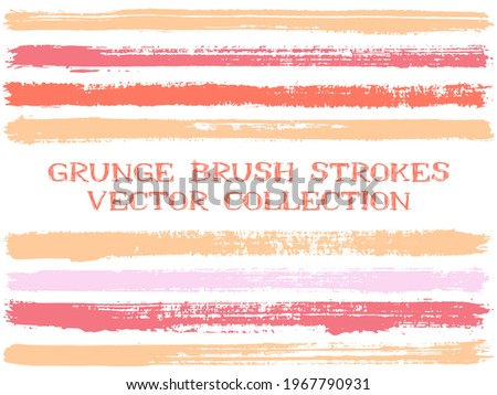 Long ink brush strokes isolated design elements. Set of paint lines. Modern stripes, textured paintbrush stroke shapes. Collection of ink brushes, stripes isolated on white, vector paint samples.