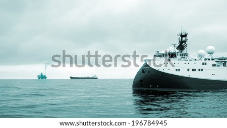 Seismic Survey, Oil Research and Exploration in the North Sea Royalty-Free Stock Photo #196784945
